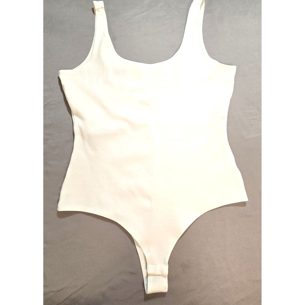 Shinestar Ivory Bodysuit Sleeveless Stretch Minimalist Basic Fitted Womens Sz M